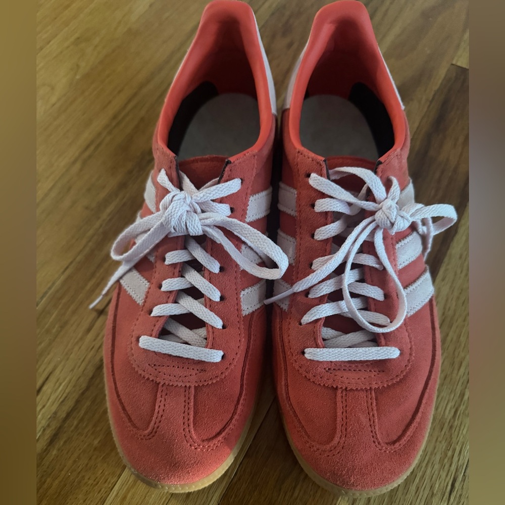 Adidas bright red and clear pink Spezial Sneakers